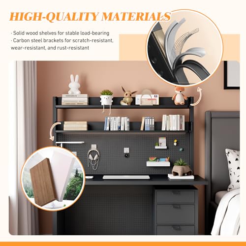 SimpArt Desk Organizer Shelf for Standing Desk – Metal Frame Desk Hutch with Pegboard, Storage Shelf, and Hooks, Space-Saving Desktop Organizer for Home Office & Workstation Black 39.4 * 9.3 * 15in SimpArt