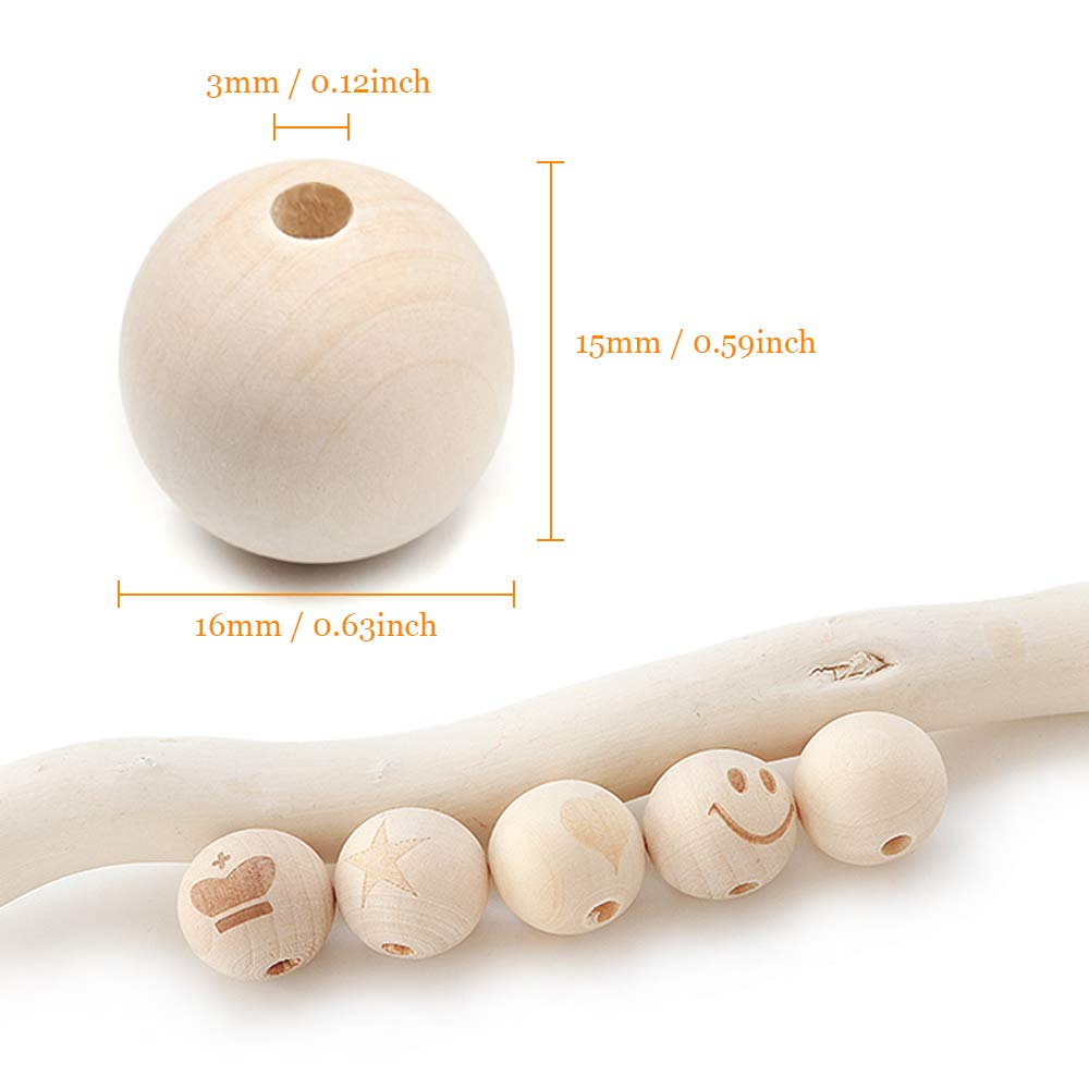 Hagao Natural Wood Beads Round Ball Wooden Loose Beads Unfinished Wood Spacer Beads for Craft-Making 200pcs (16mm) Hagao