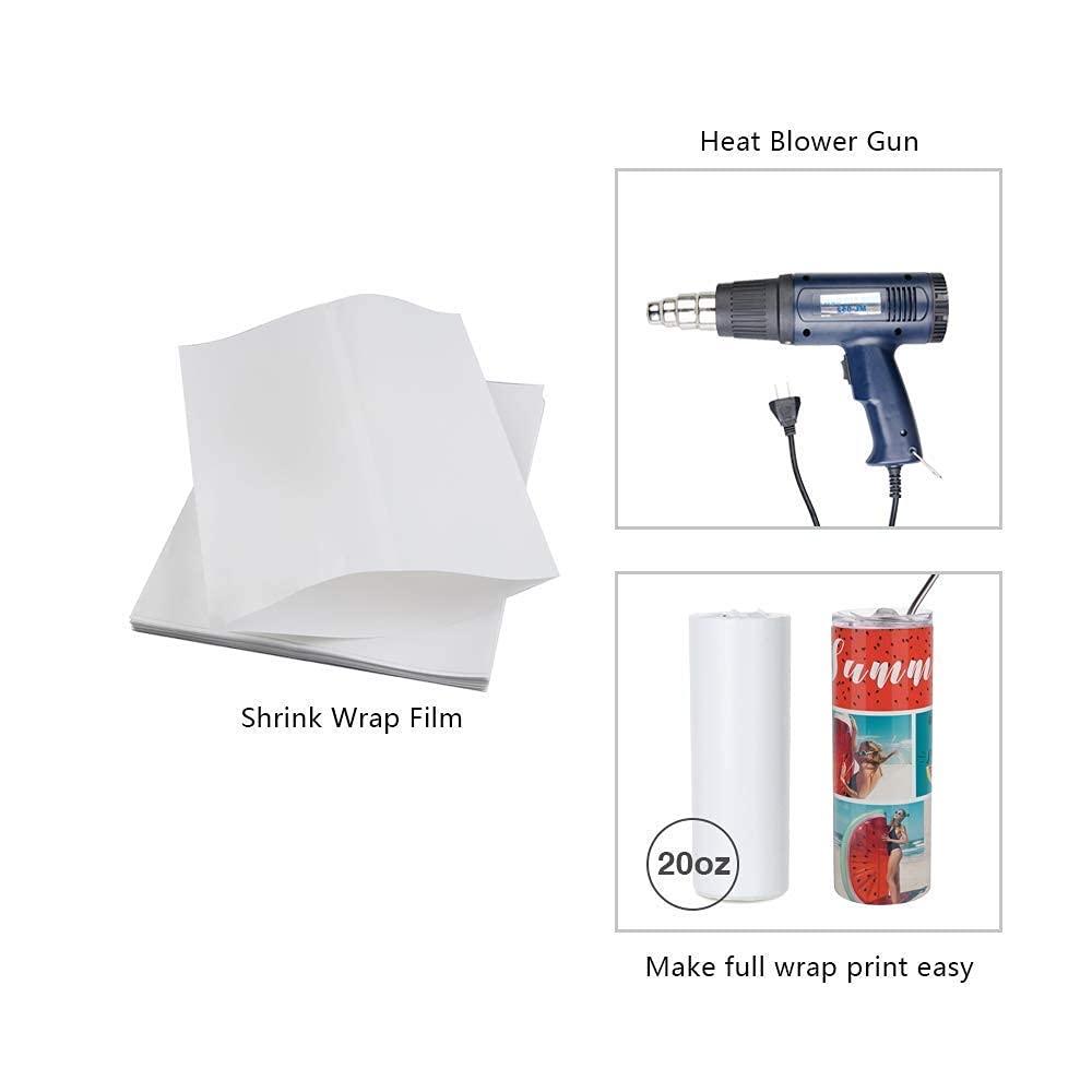 PYD Life Sublimation Blanks Shrink Wrap Film,10 x 7 Inch Sublimation Shrink Sleeves for Sublimation Tumblers Mugs,Heat Sublimation Shrink Wrap for 11 OZ 30 OZ Sublimation Mugs Tumbler 50 PCS,White No Branding