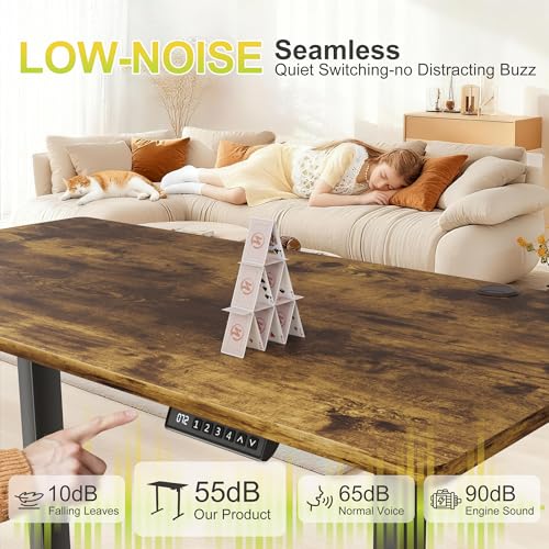 Furmax Electric Standing Desk, 45 x 24 Inches Sit Stand up Desk, Sit Stand Height Adjustable Home Office Desk with 4 Height Position Memory - with Splice Board (Rustic Brown, 45) Furmax