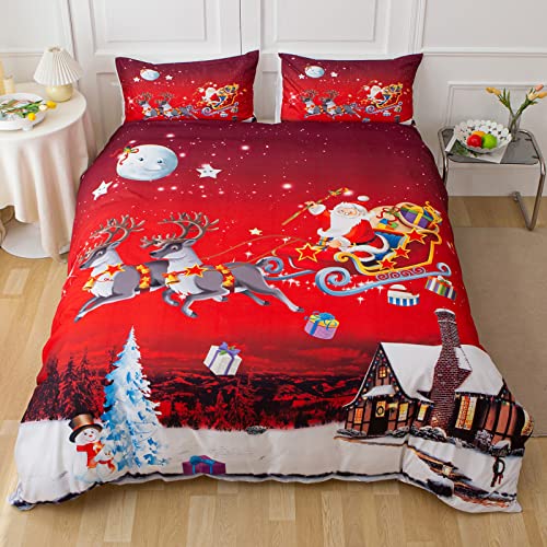 JERYMUND Christmas Duvet Cover Twin Size, Santa Claus Deer Pattern Luxury Bedding Set, Comforter Cover with Zipper, 100% Microfiber, 2 Pieces JERYMUND