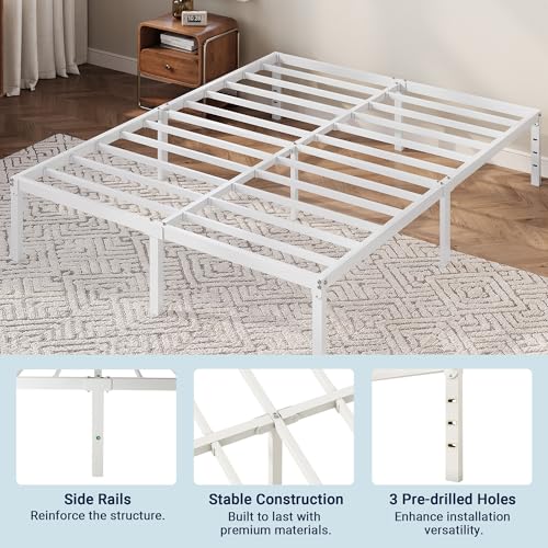 Allewie Full Size Bed Frame, 12 Inch Metal Platform Beds with Storage Space, No Box Spring Required and Easy Assembly, White Allewie