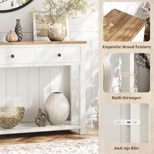 Homieasy Farmhouse Console Table with 2 Drawers, 32 Inch Small Sofa Table with Storage Shelf for Living Room, Behind Couch, Entryway Table for Hallway, Living Room, or Foyer, Brown and Antique White Homieasy