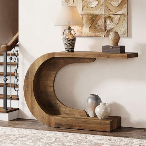 Tribesigns 43.3" Mid-Century Modern Console Table for Entryway, Wood C-Shaped Hallway Entry Accent Table for Living Room, Entrance, Foyer, Easy Assembly, Brown Tribesigns