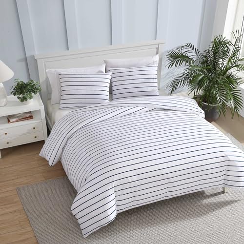 Nautica - Full/Queen Duvet Cover Set, Super Soft Cotton Bedding with Matching Sham(s), Casual Bedding Set, Oeko-Tex Certified (Brenton Stripe Navy, Full/Queen) Nautica