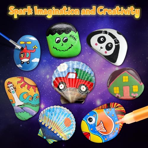 Sea Shell & Rock Painting Kit Glow in The Dark Creative Craft Kits Art Supplies for Kids Arts & Crafts Toys for Boys and Girls Ages 6-12 Art Painting Gift for Birthday Activities Aokna