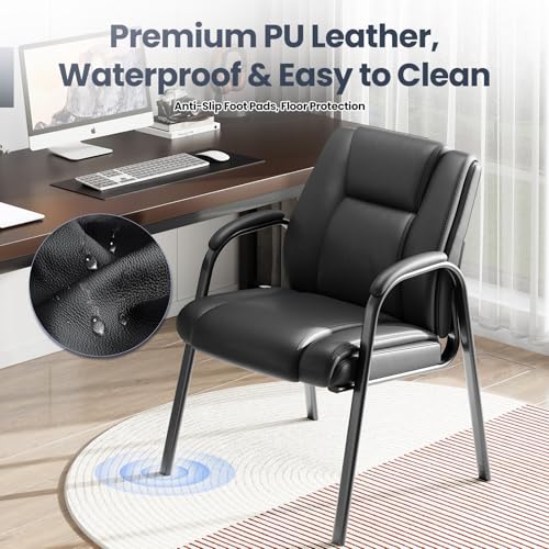 MALOL Office Guest Chair with Armrest, PU Leather Reception Chair for Office & Waiting Room, 250LBS, One-Piece Welded Steel Frame, Sponge Cushion for Long Sitting Comfort – Black,Set of 4