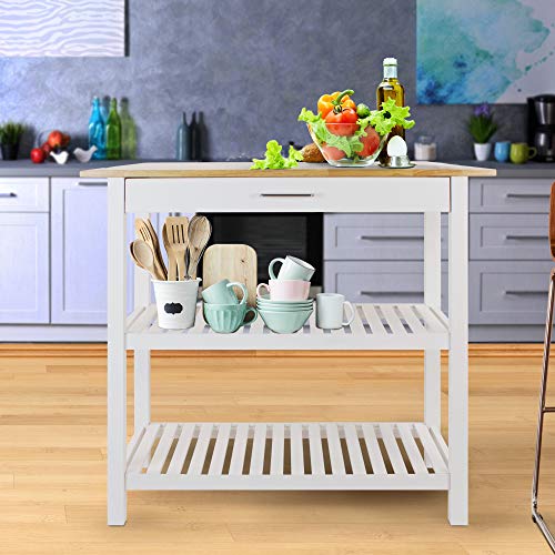 Casual Home Solid Hardwood Top, Natural/White, 40" W (373-91) Kitchen Island, Natural&White Casual Home