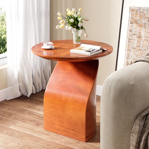 Tribesigns Round Side Table, Wood End Table with a Sturdy Base, Industrial Bedside Table Nightstand for Bedroom, Small Side Table Accent Table for Living Room, Easy Assembly, Brown Tribesigns