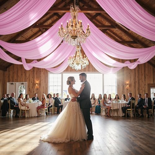 gogoparti 10x20FT Baby Pink Ceiling Drapes for Weddings Parties - 2 Panels of 5x20FT Wrinkle Free Silk Baby Pink Drapes for Tent Canopy, Weddings, Birthdays, Parties, Tent & Event Decoration gogoparti