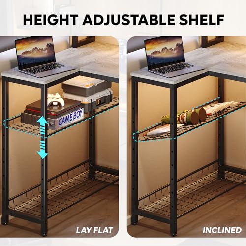 Bestier 71.5 inch Computer Desk with Power Outlets, LED Home Office Desk with Long Monitor Stand, Large Corner Desk with Storage Shelf, Cup Holder & Headset Hooks L Shaped Desk Bestier