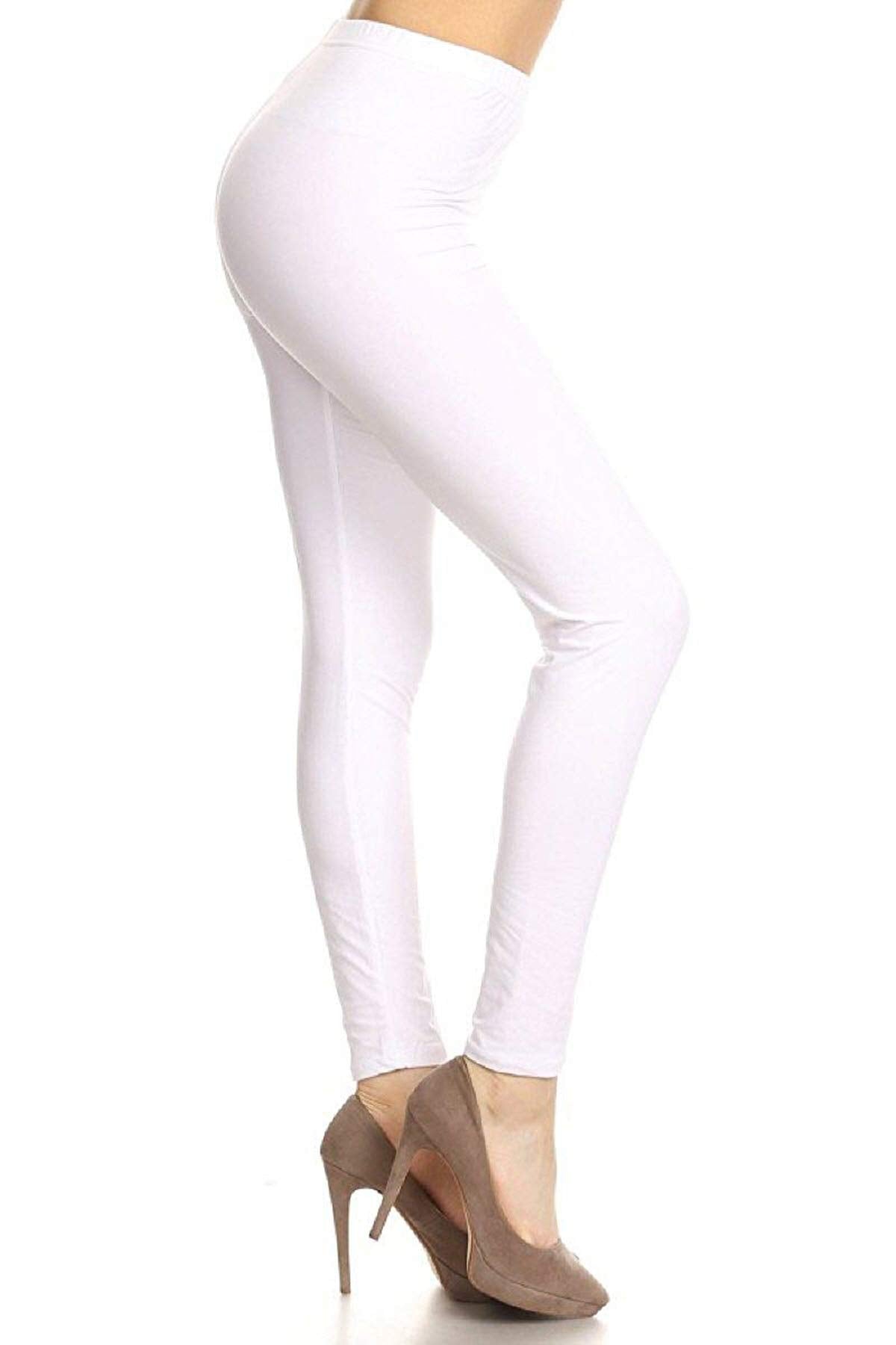 Leggings Depot Womens 1" Waistband High Waisted Solid Leggings Pants (Full Length, White, One Size) Leggings Depot