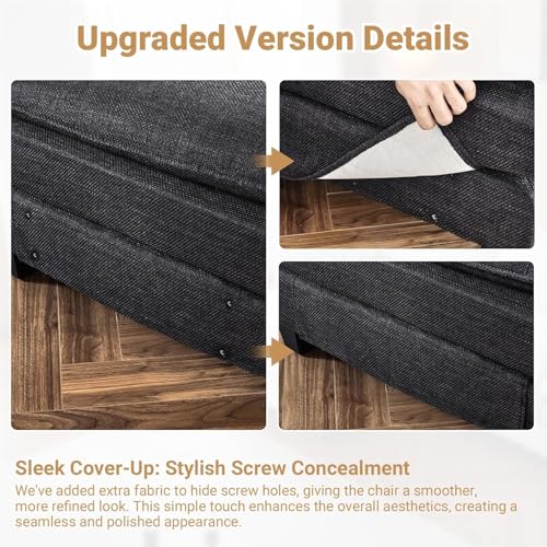 VINGLI 121" Cloud Linen Couch, Comfy Modular Sectional Sofa Set for Living Room,Modern 3-Seat Convertible Loveseat Sofa with 1 Ottoman for Small Space, Black VINGLI