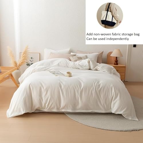 linenestbedding 100% Washed Cotton Duvet Cover Set King Size with Bag Ultra Soft and Lightweight, All Season Bedding with Zipper and Ties, Minimalist Neutral Style (Warm White, King (104"x90")) linenestbedding