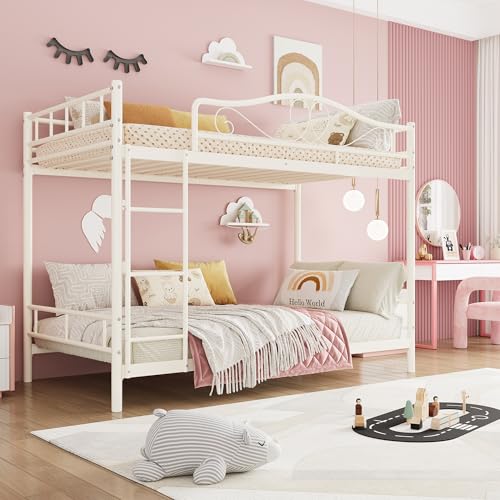 GarveeHome Bunk Bed Twin Over Twin, Heavy Duty Metal Bunk Bed with Safety Guardrail & Ladder, 400 LBS Weight Capacity, Space-Saving Design, Noise Free, No Box Spring Needed, Easy Assemble GarveeHome