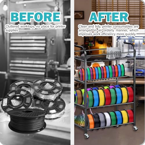 Filament Rack 3D Printer Filament Storage Rack 4-layer Large Capacity Adjustable Filament Spool Holder Printer Stand with Rolling Wheels Heavy-duty Metal Frame for PLA TPU Filament Holder for Studio Bhyhok