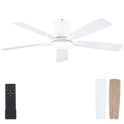 Surtime 52" Ceiling Fans with Lights-Low Profile Ceiling Fan with Light and Remote/APP Control,Flush Mount,DC Reversible,LED Dimmable Ceiling Fans for Bedroom,Indoor/Outdoor Patio Use(White)