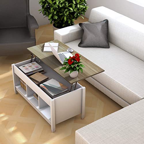 Tangkula Wood Lift Top Coffee Table, Modern Coffee Table w/Hidden Compartment and Open Storage Shelf for Living Room Office Reception Room (White) Tangkula