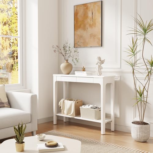 AQIMUELE Wood Console Table with Drawers, Mid Century Modern Console Table Walnut for Entryway, Living Room, Hall Way. AQIMUELE