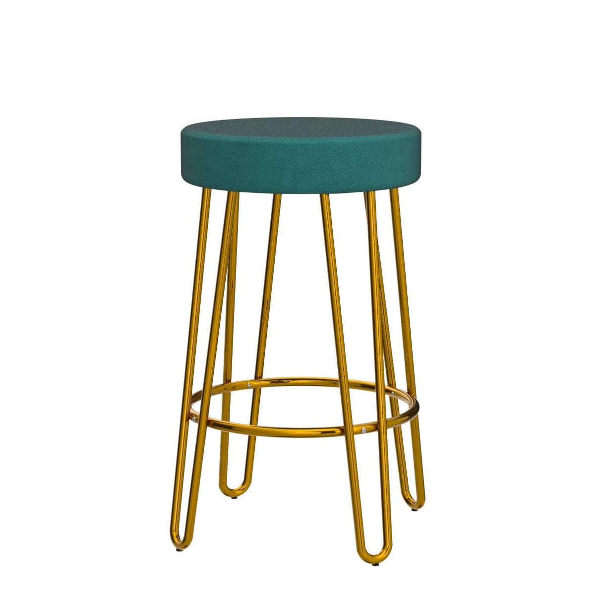 Yaheetech Bar Stools Set of 4, Velvet Round Counter Stools, Backless Counter Height Bar Chairs with Golden Legs for Kitchen Dining Room Pub Cafe, Peacock Blue Yaheetech