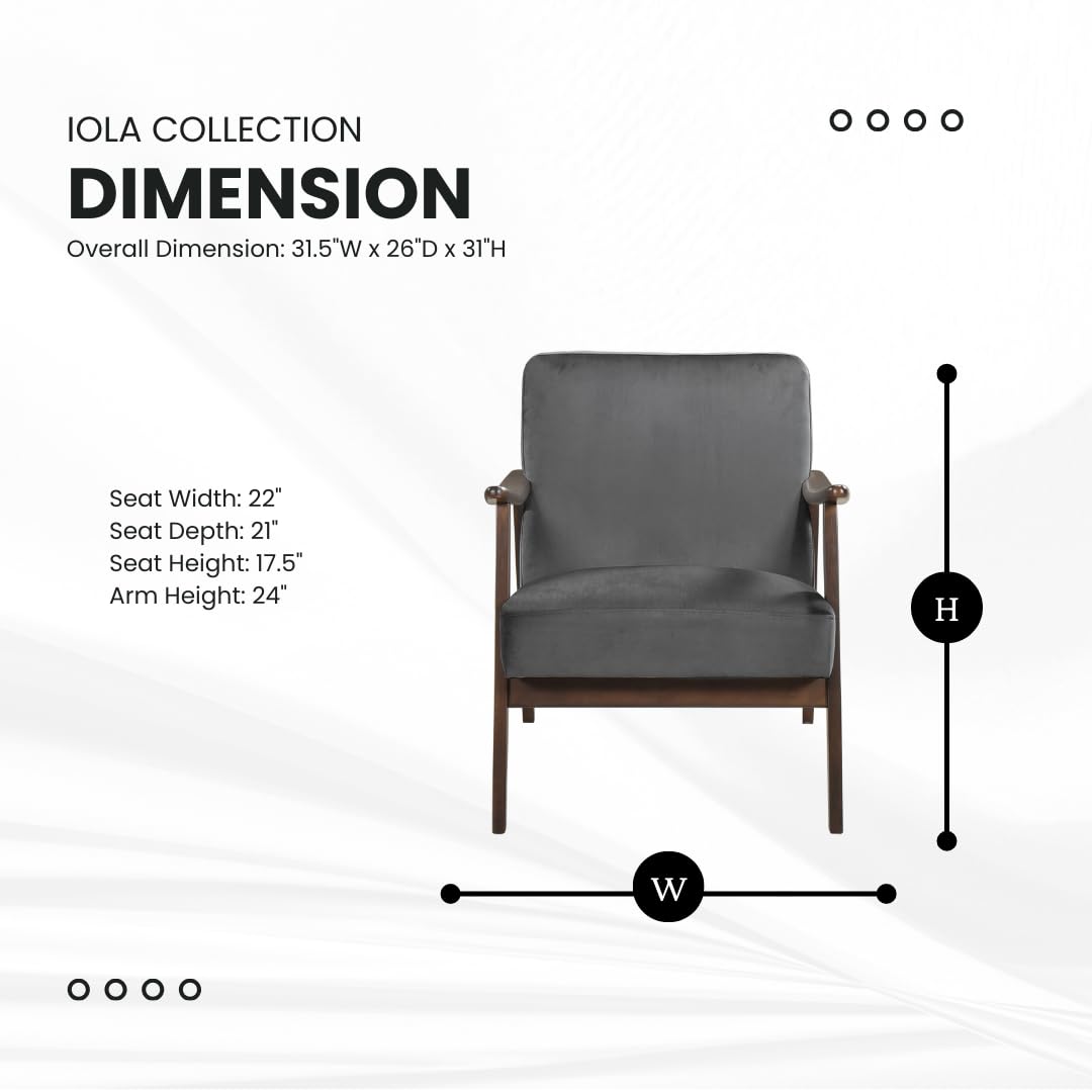 Lexicon Mid Century Modern Chair Velvet Accent Chair for Living Room Chair w/Solid Wood Armrests and Legs, Cushioned Seat and Backrest, Reading Chair and Lounge Chair for Bedrooms/Studios, Dark Grey Lexicon