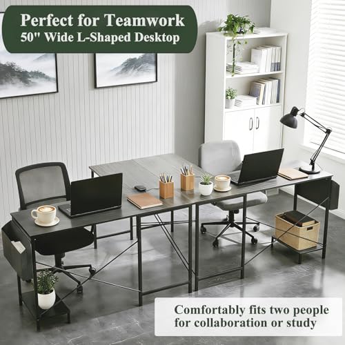 Sagenest L Shaped Desk, 50 Inch Reversible Computer Desk Corner Gaming Table with CPU Stand & Storage Bag, Sturdy Metal Frame PC Workstation for Home Office SageNest