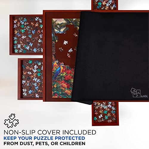 Jumbl 1000-Piece Puzzle Board Rack w/Cover | 23” x 31” Jigsaw Puzzle Table w/Legs 6 Removable Storage Sorting Drawers | Smooth Plateau Fiberboard Work Surface & Reinforced Hardwood | Games & Puzzles Jumbl