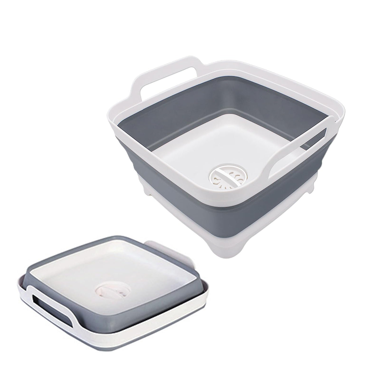 2.4 Gal(9L) Collapsible Dish Basin with Drain Plug, Space Saving Outdoor Multiuse Foldable Sink Tub, Dishpan, Kitchen Storage Tray for Camping, Vegetable Washing, RV (Gray) Goderewild