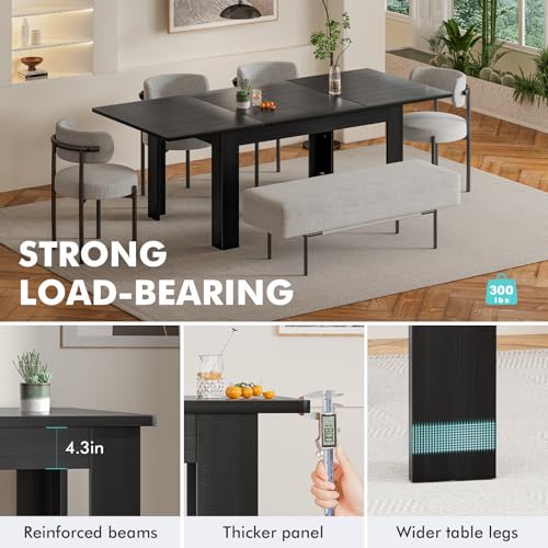 PatioPerk 54.3-84.5 Extendable Dining Room Table for 4–10, Space-Saving Family Dining Table with Slide-Out Extension Leaves, Modern Dining Table for Apartment Small Space (Black) PatioPerk