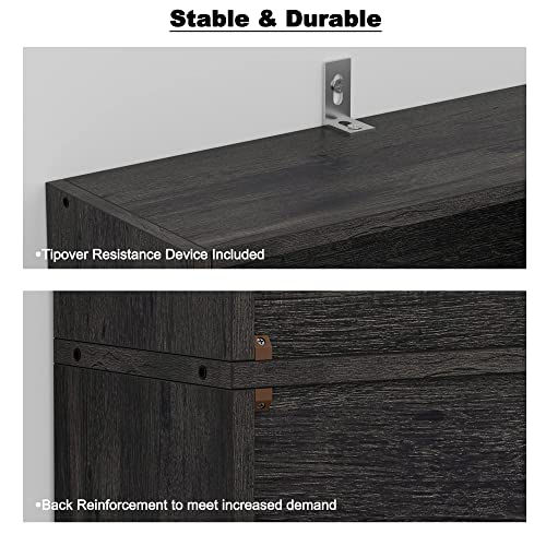 IRONCK 6-Tier Charcoal Grey Bookshelf - Tall Floor Standing Bookcase for Home Office and Living Room IRONCK