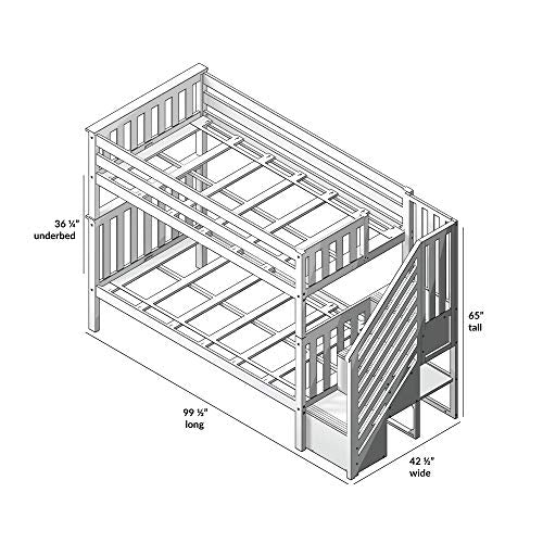 Max & Lily Bunk Bed, Twin-Over-Twin Bed Frame For Kids With Stairs, Clay Max & Lily