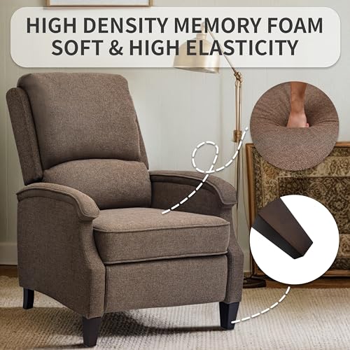 VKNOW Recliner Chair, Fabric Recliner with Soft Armrest, Home Theater Seating with Adjustable Push Back and Lumbar Support, Single Sofa for Adults, Lounge Chair for Living Room, Bedroom(Brown)
