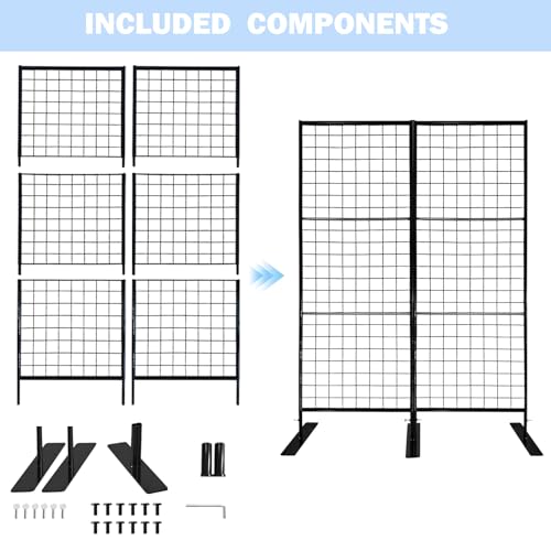Room Divider Freestanding Gridwall, 2 Panel Folding Display Board Organizer with Base Feet, Privacy Screens Portable Freestanding Display Board Wire for Craft Shows Events Retail NEESEEYEE