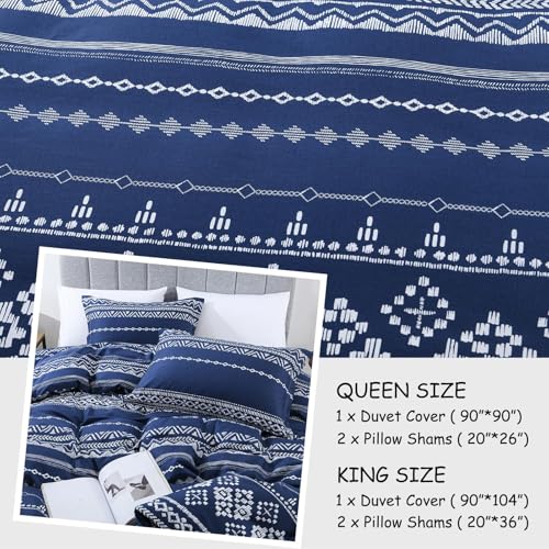 Bedduvit Boho Duvet Cover King - Navy King Duvet Cover Set,3 PCS Soft and Breathable 100% Cotton Summer Boho Duvet Cover King with Zipper Closure & 8 Ties (104"x90", No Comforter) Bedduvit