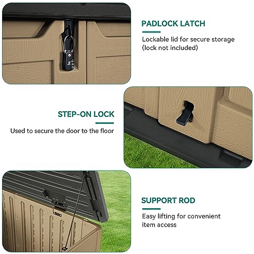 YITAHOME Extra Large Outdoor Horizontal Storage Shed, 4.5x4ft Resin Tool Sheds w/o Shelf, Easy to Assemble Waterproof Storage for Trash Cans, Garden Tools, Lawn Mower, Lockable, Brown YITAHOME