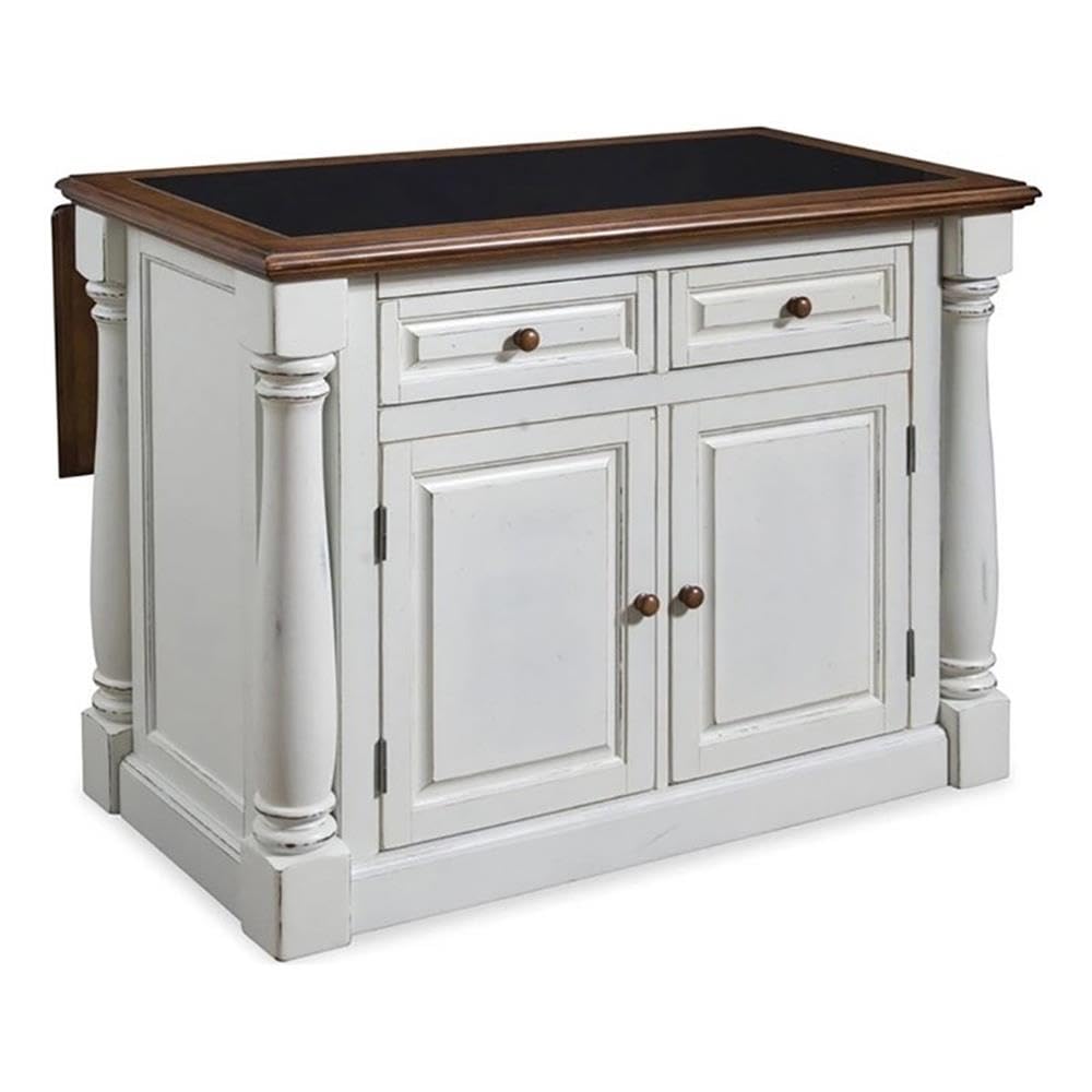 Pemberly Row Farmhouse Wood Kitchen Island with Granite Top in Antique White Pemberly Row