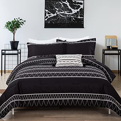 WONGS BEDDING Black Comforter Set Twin, Reversible Boho Triangle Striped Down Alternative Comforter Set for Twin Bed - 2 Pieces (1 Comforter + 1 Pillowcases), Microfiber Bedding Set 68"x 86" WONGS BEDDING