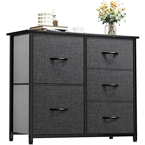 YITAHOME Storage Tower with 5 Drawers - Fabric Dresser, Organizer Unit for Bedroom, Living Room, Closets - Sturdy Steel Frame, Easy Pull Fabric Bins YITAHOME
