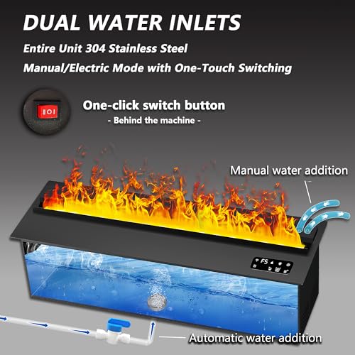 Water Vapor Fireplace Recessed Multicolour Realistic Atomized Flame, Electric Fireplace with Manual Water Control and Remote Control,with 5ft Power Cord,Size: L31.5 x W7.87x H8.27 in Mexhom