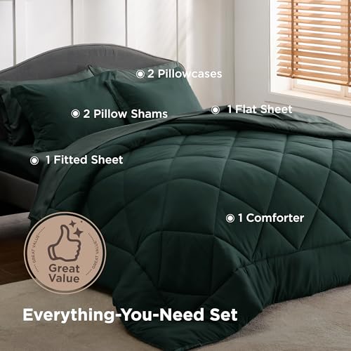 Bedsure King Comforter Set - 7 Pieces Reversible Emerald Green Bedding, King Size Bed Set for All Seasons, Bed in a Bag with Down Alternative Comforter, Sheets, Pillowcases & Shams Bedsure