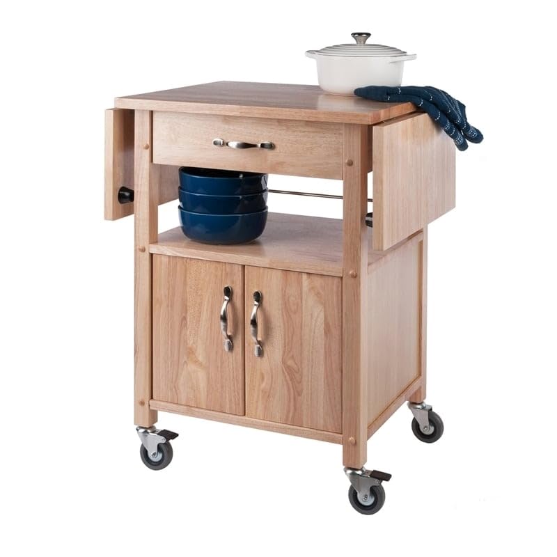 Pemberly Row Transitional Wood Drop Leaf Butcher Block Kitchen Cart in Natural Pemberly Row