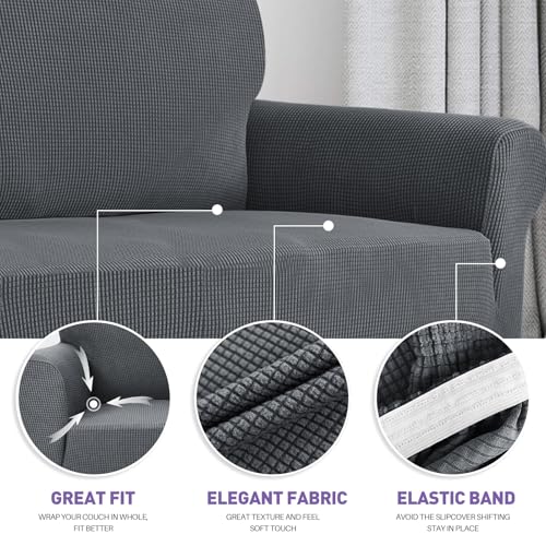 ZNSAYOTX Super Stretch Couch Cover (72"-92") Universal Sofa Covers with Elastic Bottom, Dog Cat Pets Friendly Washable Furniture Protector Fitted Sofa Slipcovers Stay in Place (Dark Grey, Sofa) ZNSAYOTX