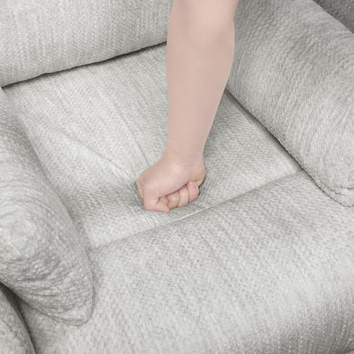 Lexicon Upholstered Swivel Recliner Chair - 360 Swivel Accent Chair Nursery Glider, Manual Recliner with Pull Handle, Microfiber, 2 Pillows, Easy Pull-Handle for Living Room/Bedroom/Apartment, Beige