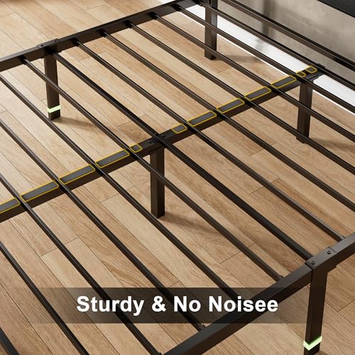 Feonase Full Size Bed Frame with Ergonomic Storage Headboard & Charging Station, LED Platform Bed Frame, Heavy Duty Metal Slats, No Box Spring Needed, Easy Assembly, Black Feonase