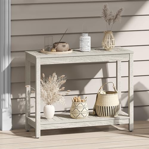 DWVO 38.3" Outdoor Bar Table Console Table, HIPS Material Indoor Outdoor Multifunctional Buffet Bar Storage Organizer with Adjustable Feet (Grey) DWVO