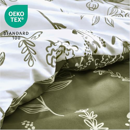 Joiedomi Queen Comforter Set Olive Green, 3 Pieces Floral Queen Bedding Set with 1 Soft Reversible Botanical Comforter and 2 Pillow Shams, Bed in a Bag for All Seasons Joiedomi