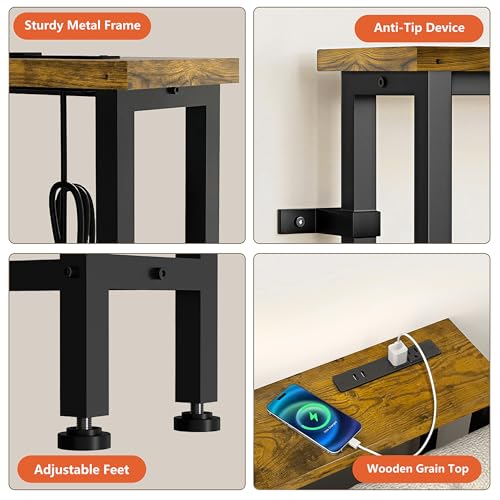 flevra 78" Narrow Sofa Table with Outlet (2 AC Outlets & 2 USB Ports), Behind Couch Table with Charging Station, Long Skinny Console Table for Living Room, Entryway and Hallway (Rustic Brown) flevra