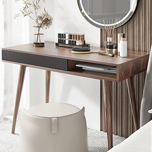 Artswish Mid Century Modern Office Desk with Drawer - Simple Writing Desk for Home Office, Walnut Artswish