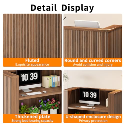 42.1 Inches Reception Desk,Fluted Round Corner Modern Reception Table,Front Counter Table,for Salons, Offices Lobbies Retail Stores and Home Offices (Walnut)