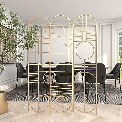 Deco 79 Metal Geometric Room Divider Screen - Hinged Foldable Arched Partition 3 Panel Privacy Screen, 50" x 1" x 69", Gold Deco 79